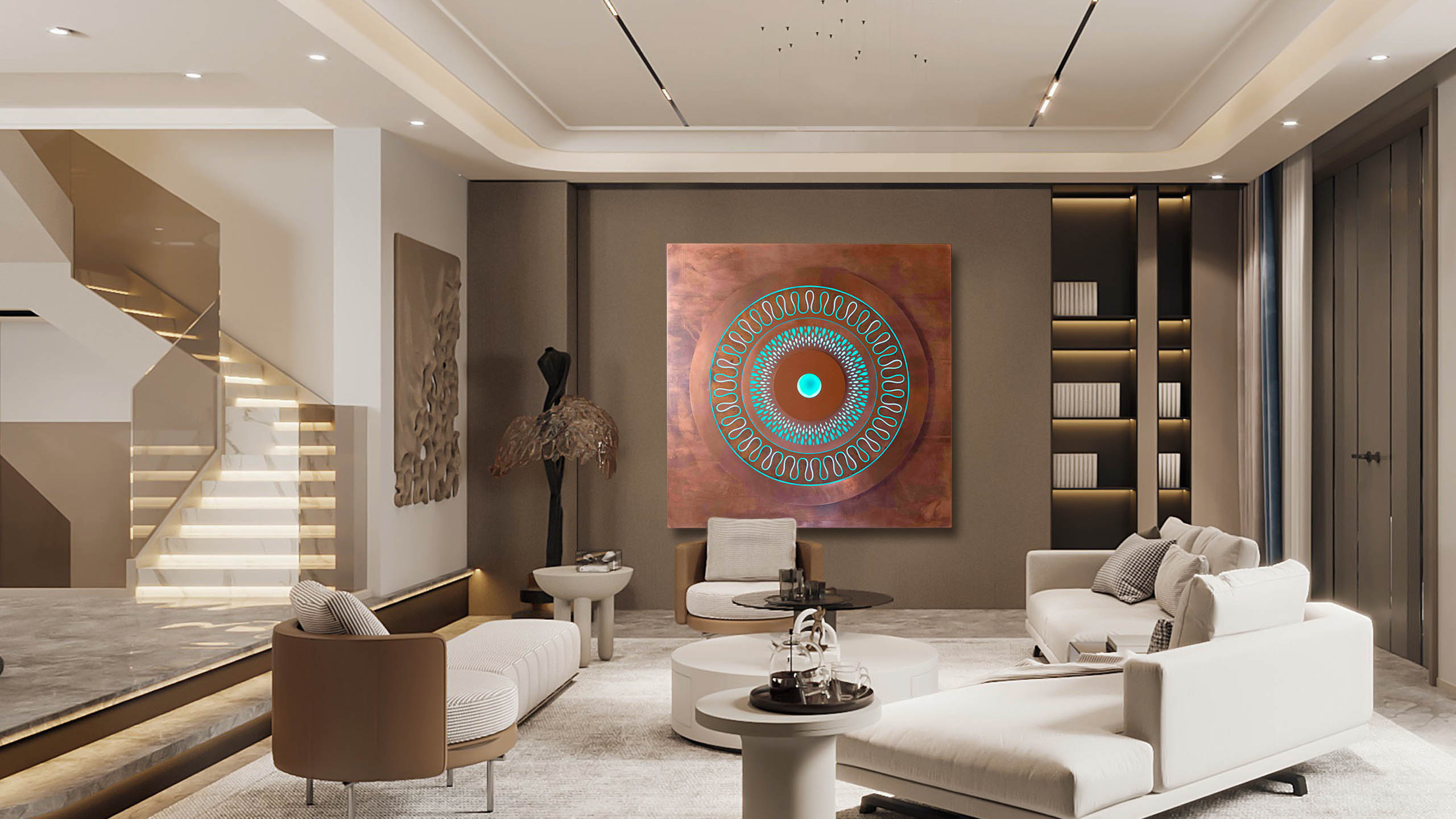 Light Art Installation with Copper in luxury appartment